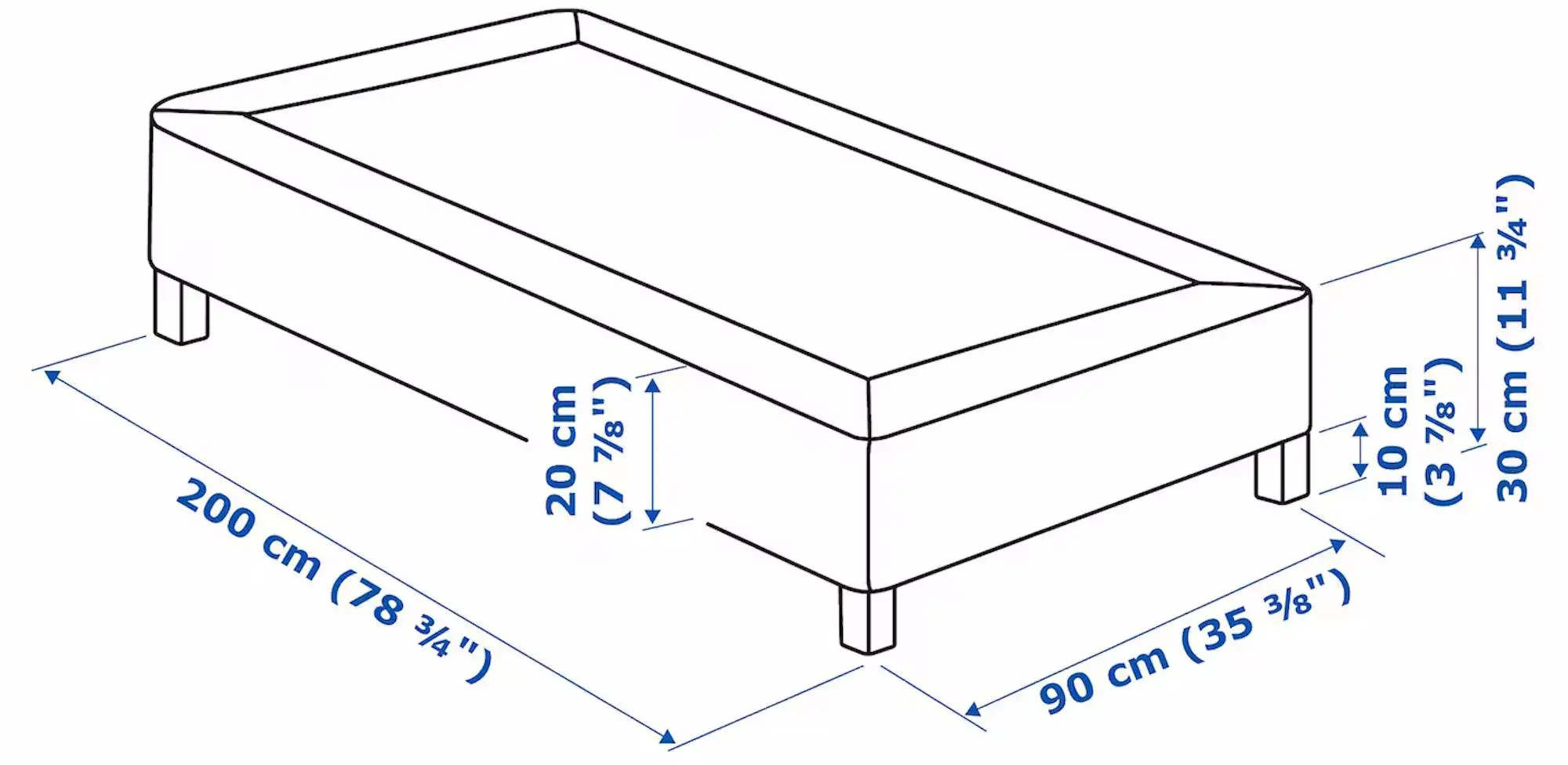 Baza Ikea Lyngor/Burfjord cu picioare 90x200 10cm (Gri Inchis)