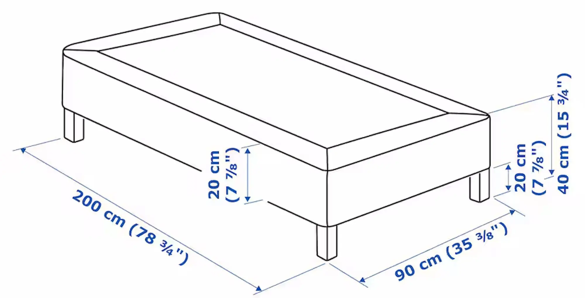 Baza Ikea Lyngor/Burfjord cu picioare 90x200 20cm (Gri Inchis)