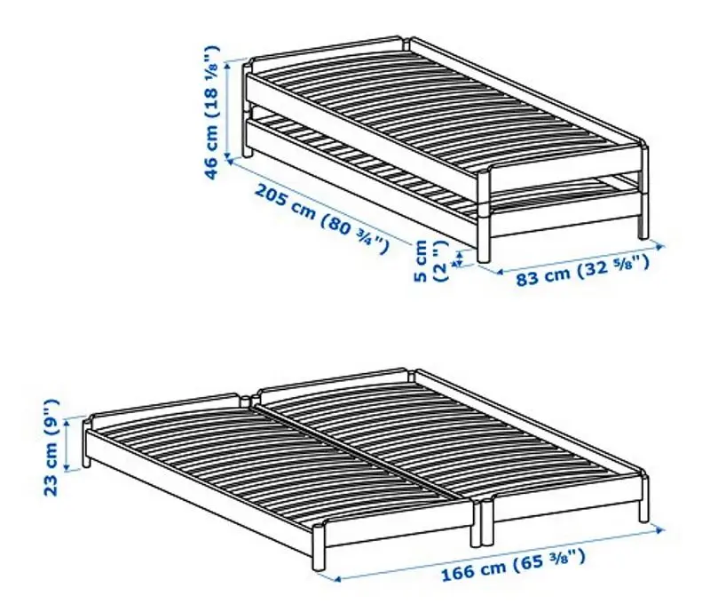 Штабелируемая кровать Ikea Utaker Afjall 2 матраса 80x200 (Сосна/Средняя Жесткость)
