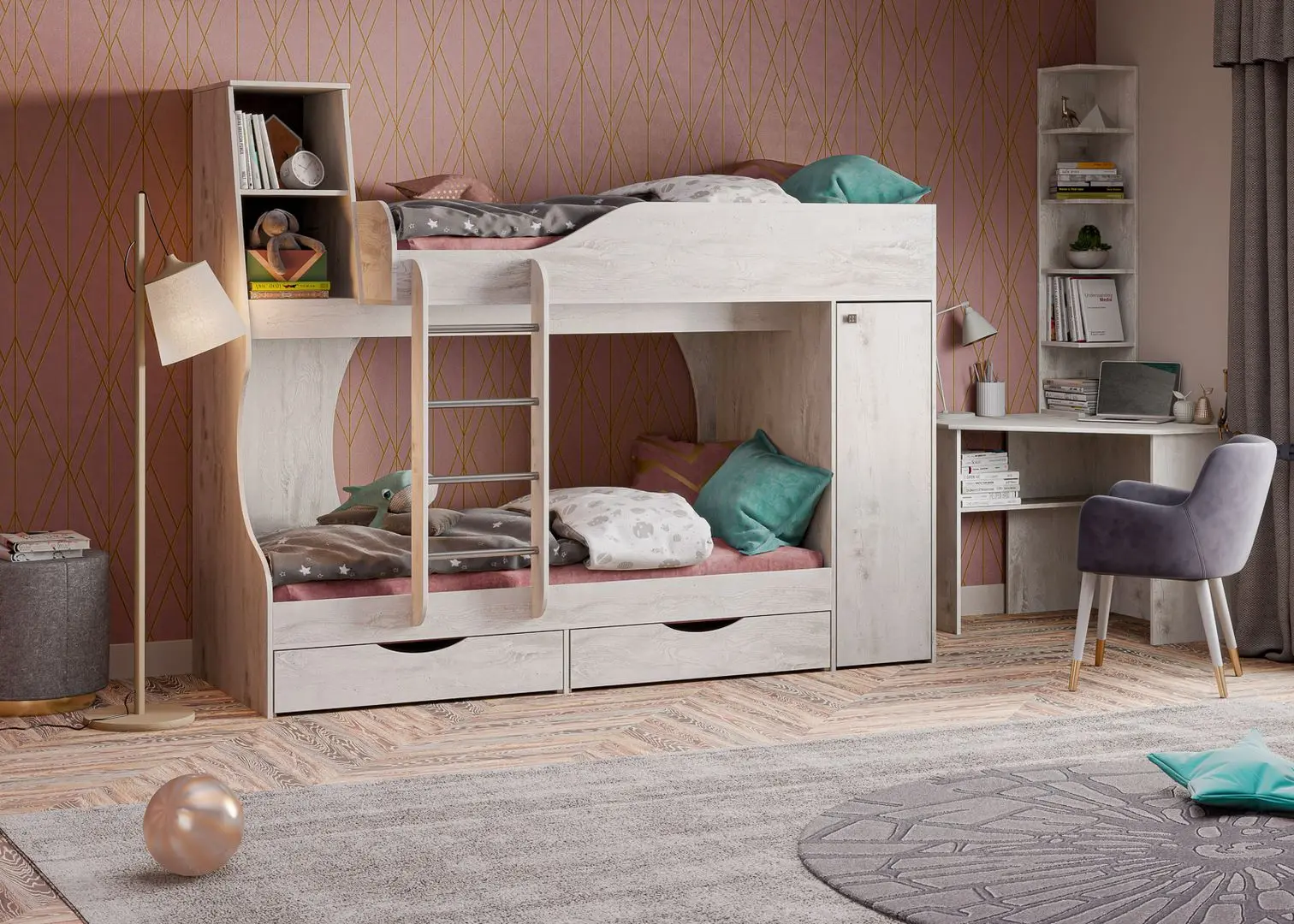 Двухъярусная кровать КМК 0741.24 Атланта 5 80x200 (Бетон Пайн Светлый) - 2