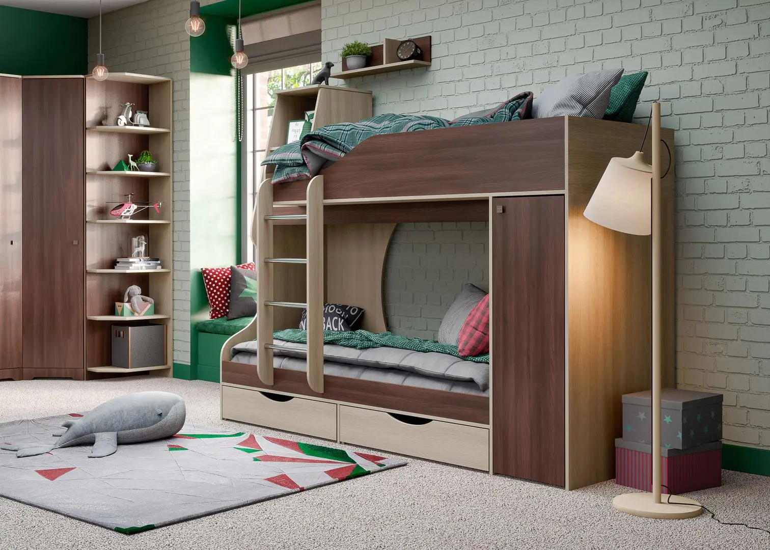 Двухъярусная кровать КМК 0741.24 Атланта 5 80x200 (Ясень Шимо Светлый/Ясень Шимо Темный) - 2