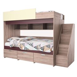 Кровать двухъярусная КМК 0527 Бамбино 3-1 90x195 (Дуб Сонома/Бургундский/Желтый)