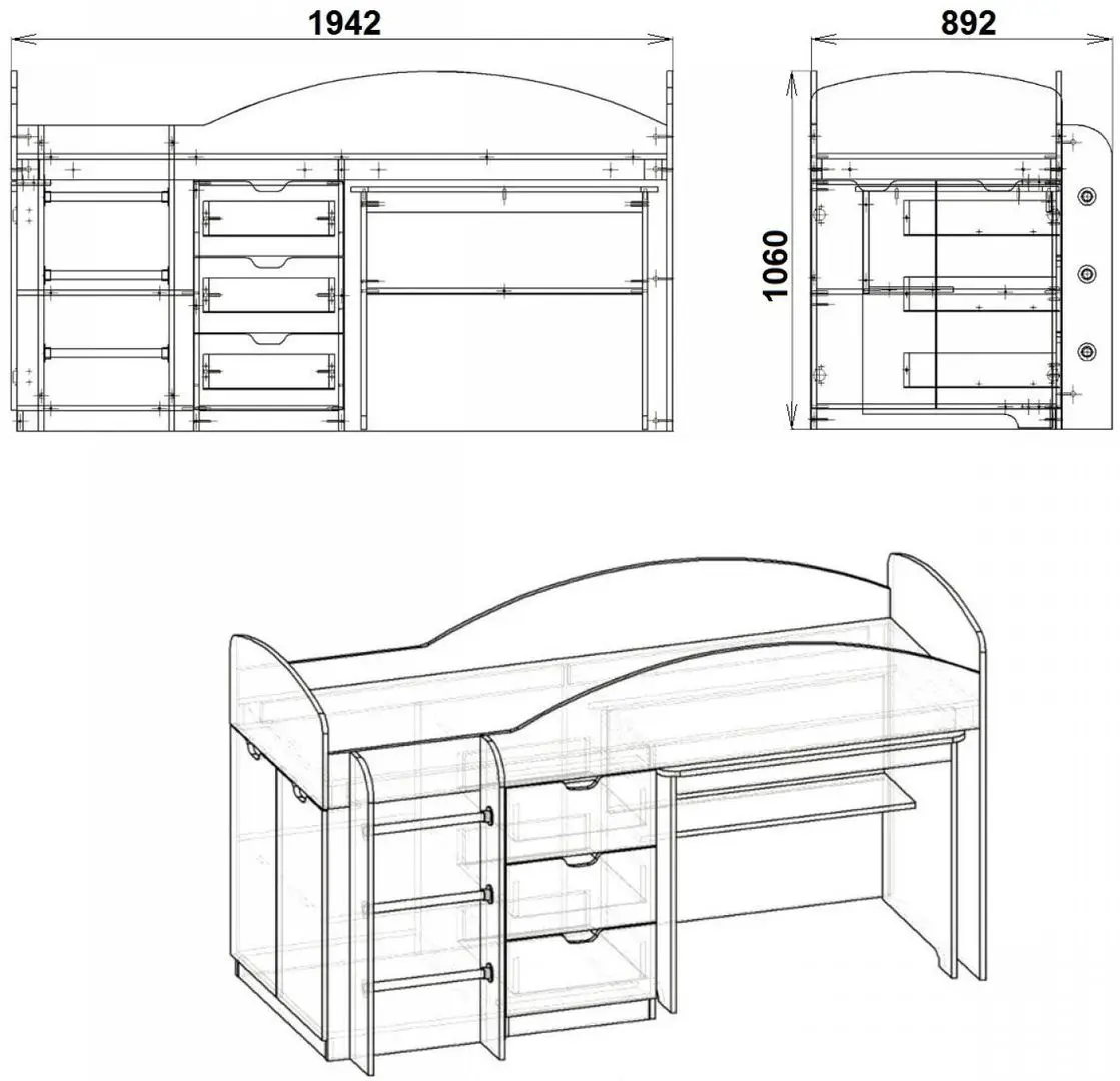 Кровать-чердак Компанит Универсал (Нимфея Альба) - 2