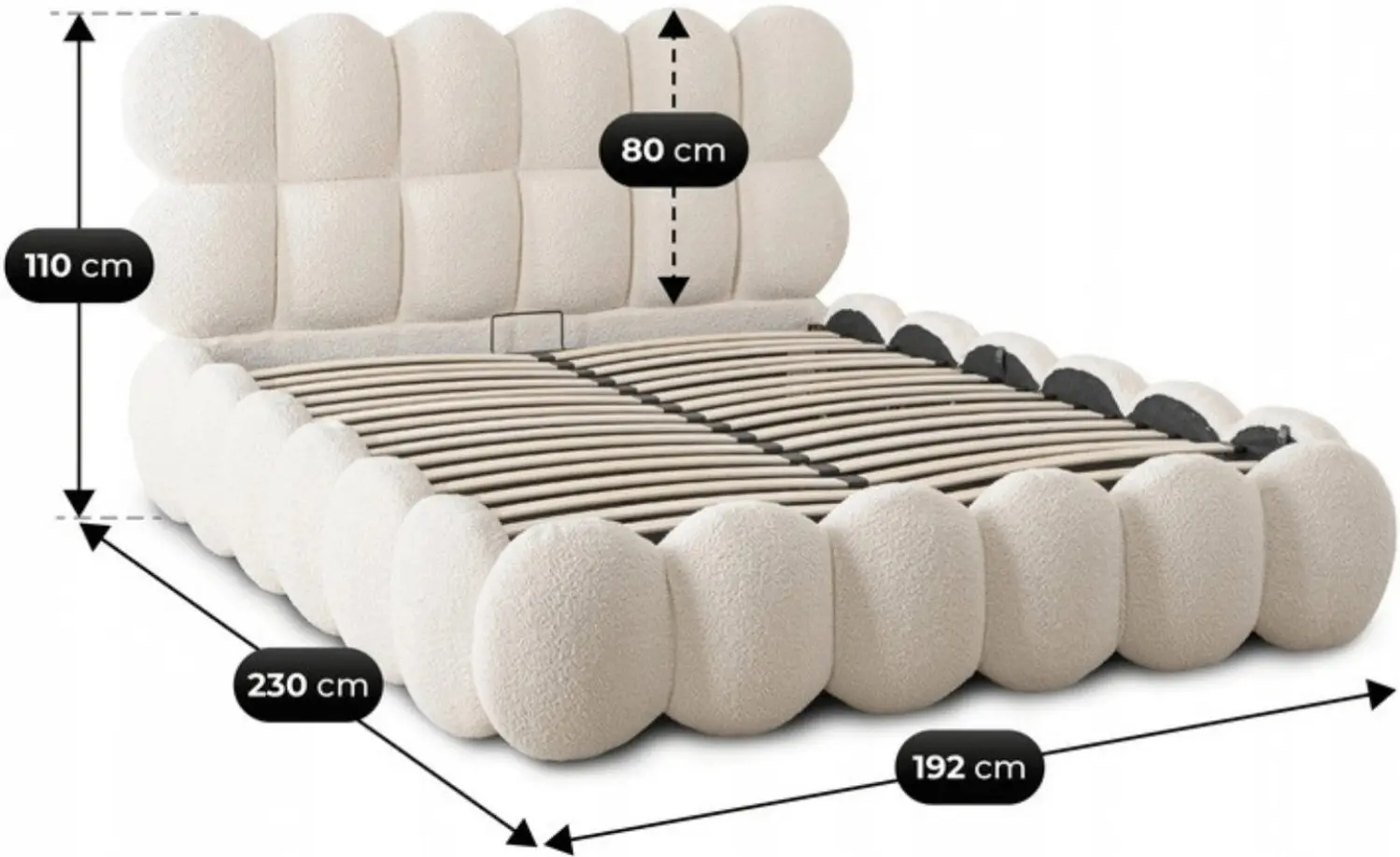 Pat Mebel Elite Ankara 160x200 Boucle cu mecanism de ridicare (Cream) - 8