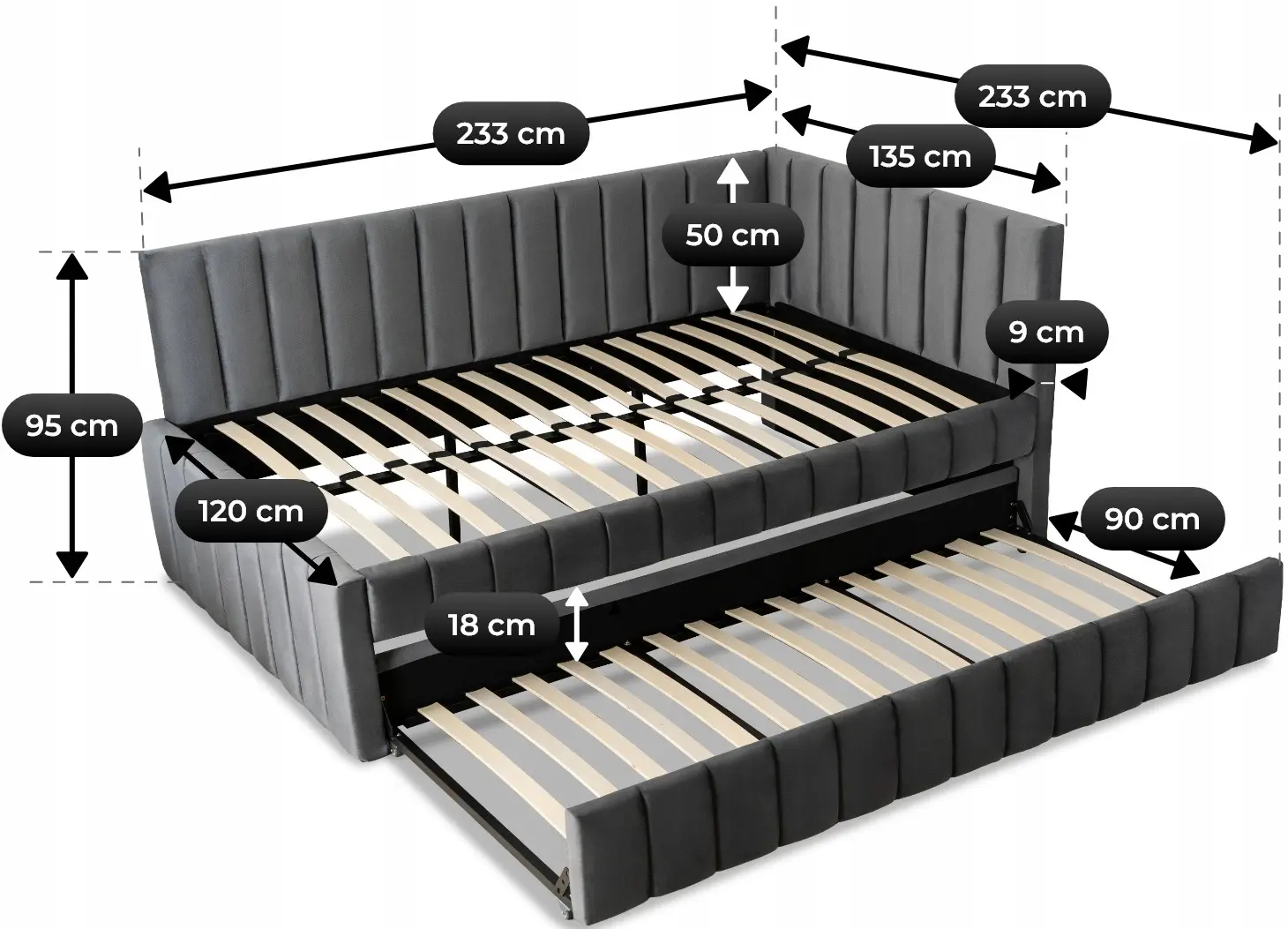 Кровать Mebel Elite Villemo 90/120x200 Velour (Grey) - 6