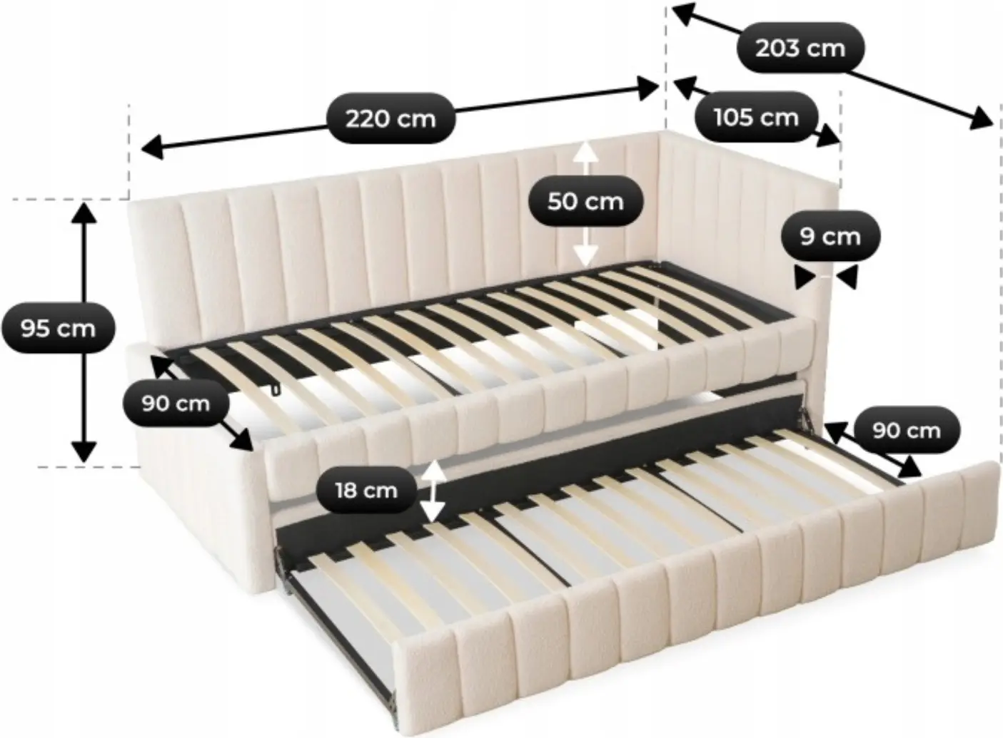 Кровать Mebel Elite Villemo 90x200 Boucle (Cream) - 9