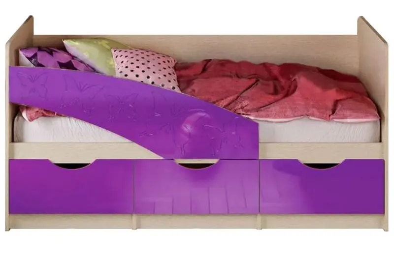 Кровать Миф Бабочки 80х160 (Фиолетовый Металлик/Дуб Беленый)