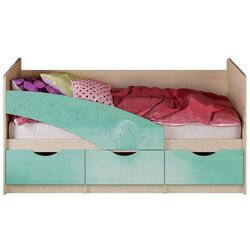 Кровать Миф Бабочки 80х180 (Бирюза Металлик/Дуб Беленый)