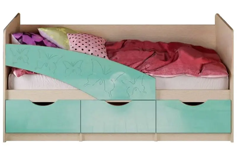 Кровать Миф Бабочки 80х180 (Бирюза Металлик/Дуб Беленый)