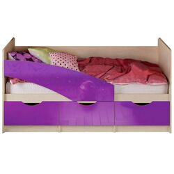 Кровать Миф Бабочки 80х180 (Фиолетовый Металлик/Дуб Беленый)