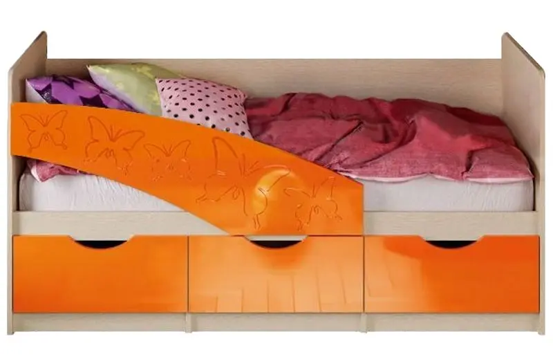 Кровать Миф Бабочки 80х180 (Оранжевый Металлик/Дуб Беленый)