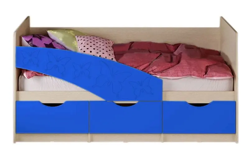 Кровать Миф Бабочки 80х180 (Синий/Дуб Беленый)