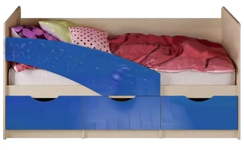 Кровать Миф Бабочки 80х180 (Синий Металлик/Дуб Беленый)