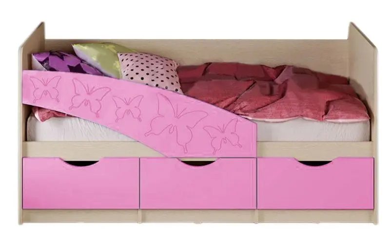 Кровать Миф Бабочки 80х180 (Сиреневый/Дуб Беленый)