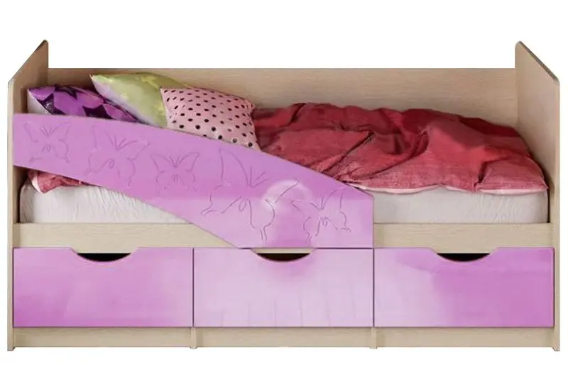 Кровать Миф Бабочки 80х180 (Сиреневый Металлик/Дуб Беленый)