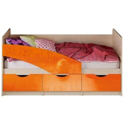 Кровать Миф Бабочки 80х200 (Оранжевый Металлик/Дуб Беленый)