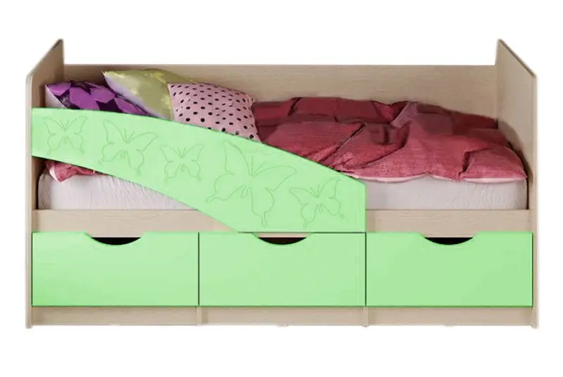 Кровать Миф Бабочки 80х200 (Салатовый/Дуб Беленый)