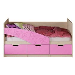 Кровать Миф Бабочки 80х200 (Сиреневый/Дуб Беленый)