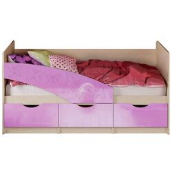 Кровать Миф Бабочки 80х200 (Сиреневый Металлик/Дуб Беленый)