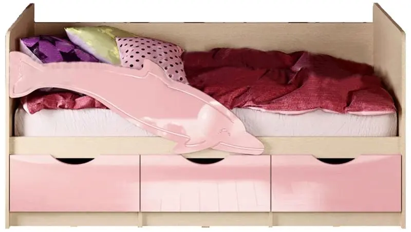 Кровать Миф Дельфин №1 80х160 (Розовый Металлик/Дуб Беленый)