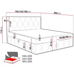 Континентальная кровать Mirjan24 Tebsilo/Simoti 180x200 (Gray) Thumb