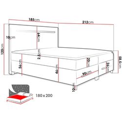 Pat continental Mirjan24 Trunida/Enter cu LED iluminare 180x200 (Black) Thumb