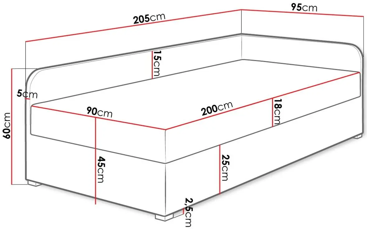 Кровать Mirjan24 Draban/Uno подъемный механизм Left 90x200 (Black/Ash Gray) - 2