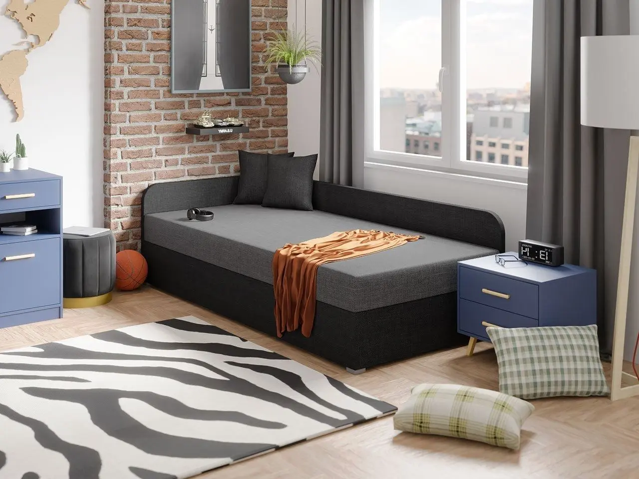 Кровать Mirjan24 Draban/Uno подъемный механизм Left 90x200 (Black/Ash Gray)