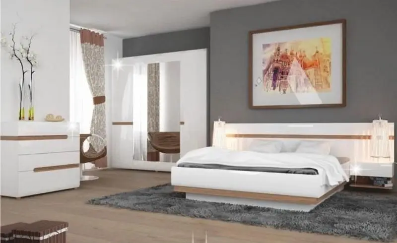 Кровать Mobhaus Lynatet Typ 180х200 (White Extra High Gloss/Sonoma Oak Truffle) - 3