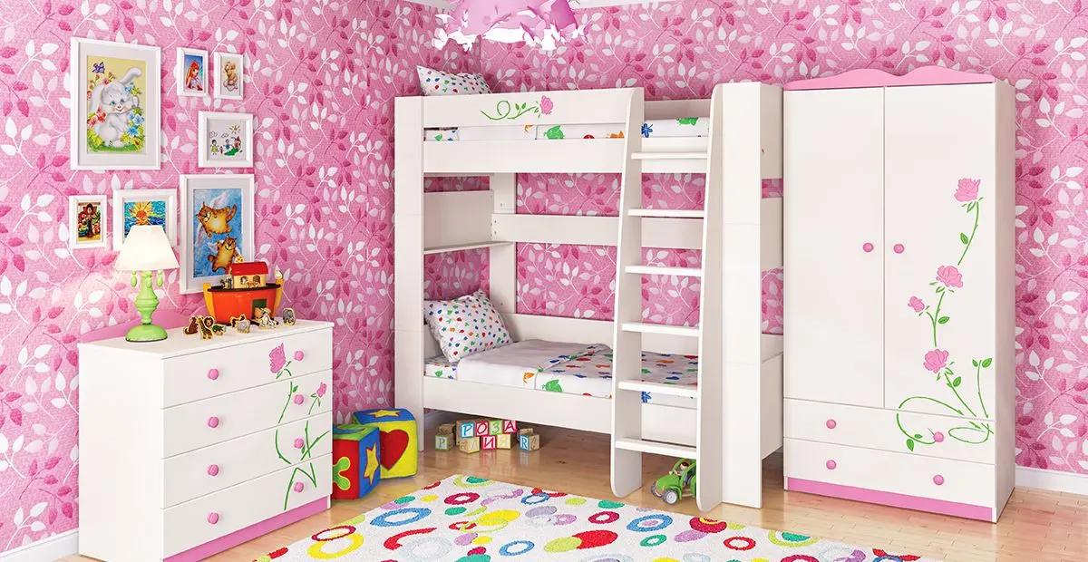 Двухъярусная кровать Неман Тедди Розалия КРД-180-1Д1 80x190 (Крем/Розовый) - 3