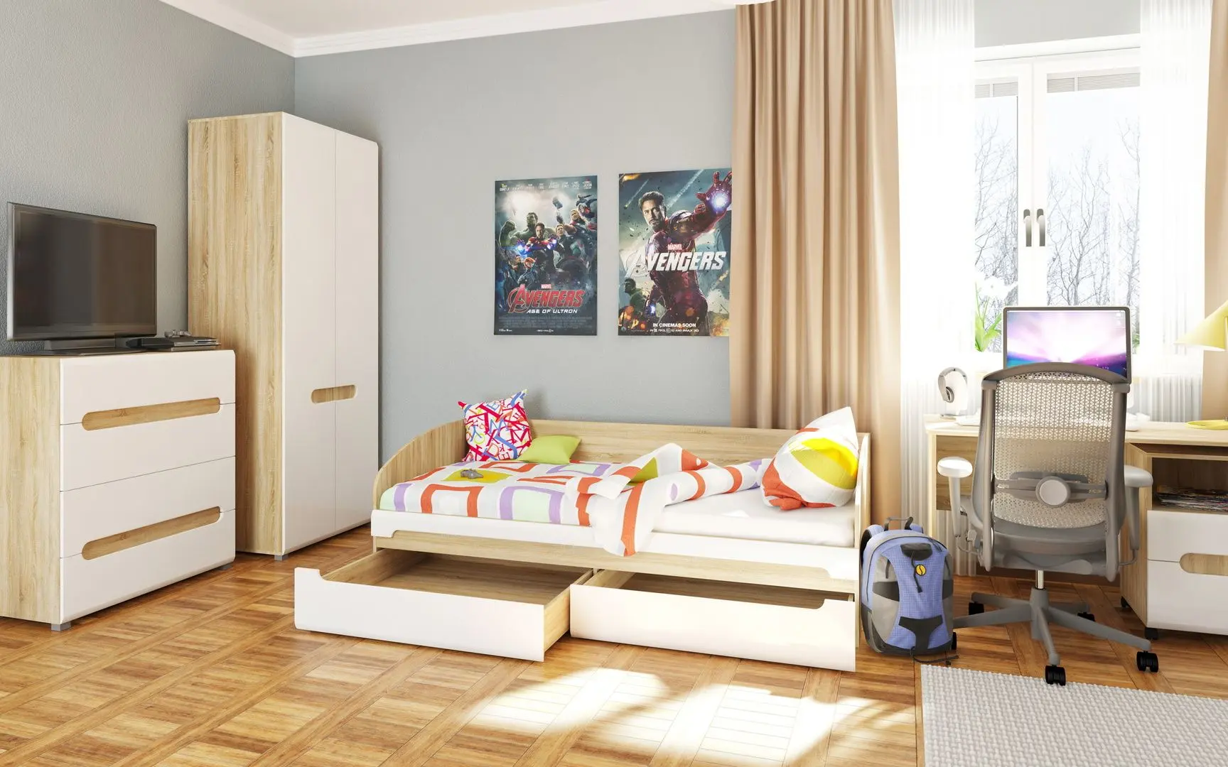 Pat Неман Leonardo МН-026-12 90x200 (Sonoma Oak/White Semi-Gloss) - 4