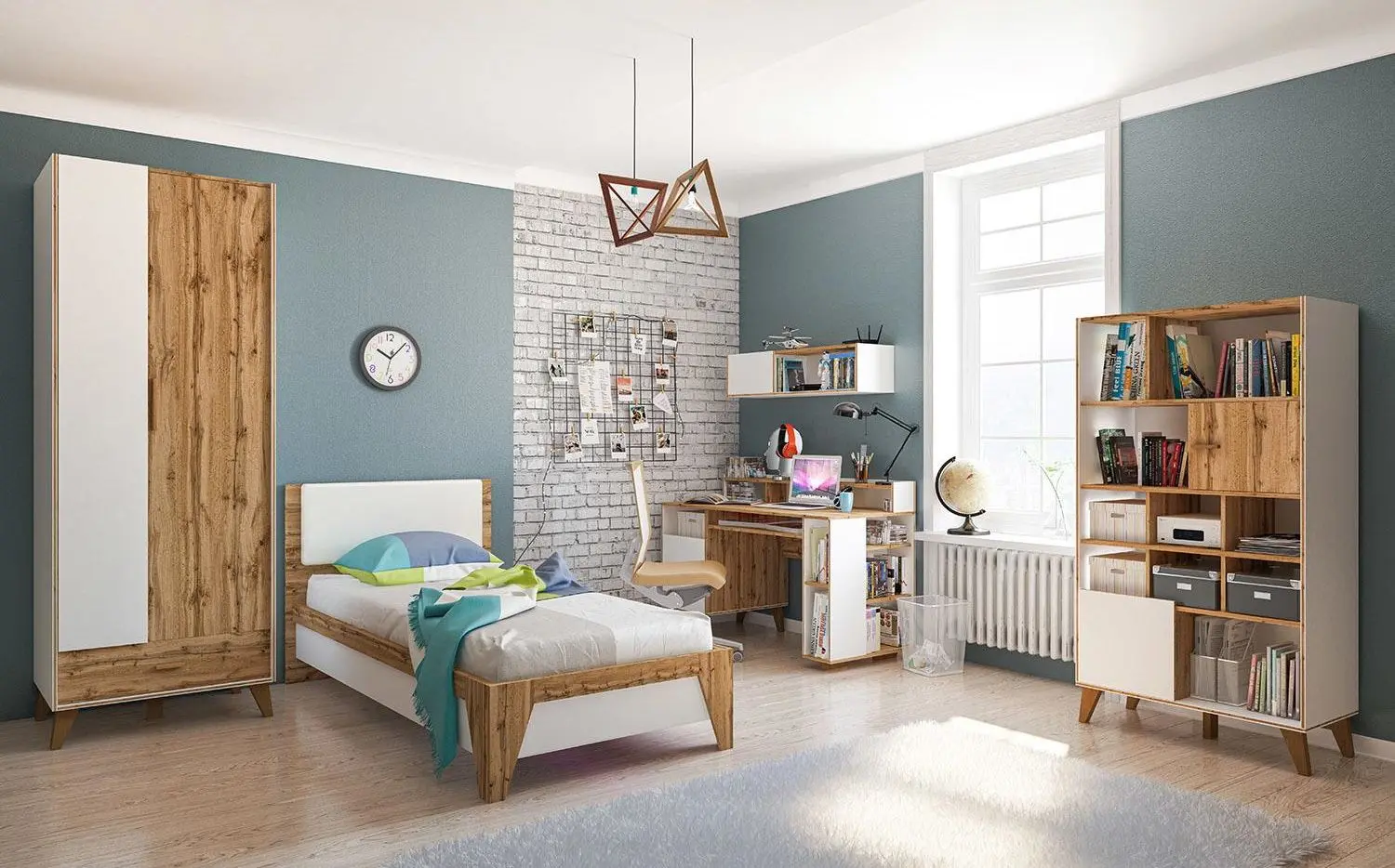 Кровать Неман Сканди МН-036-21 90x200 (Дуб Вотан/Белый) - 2