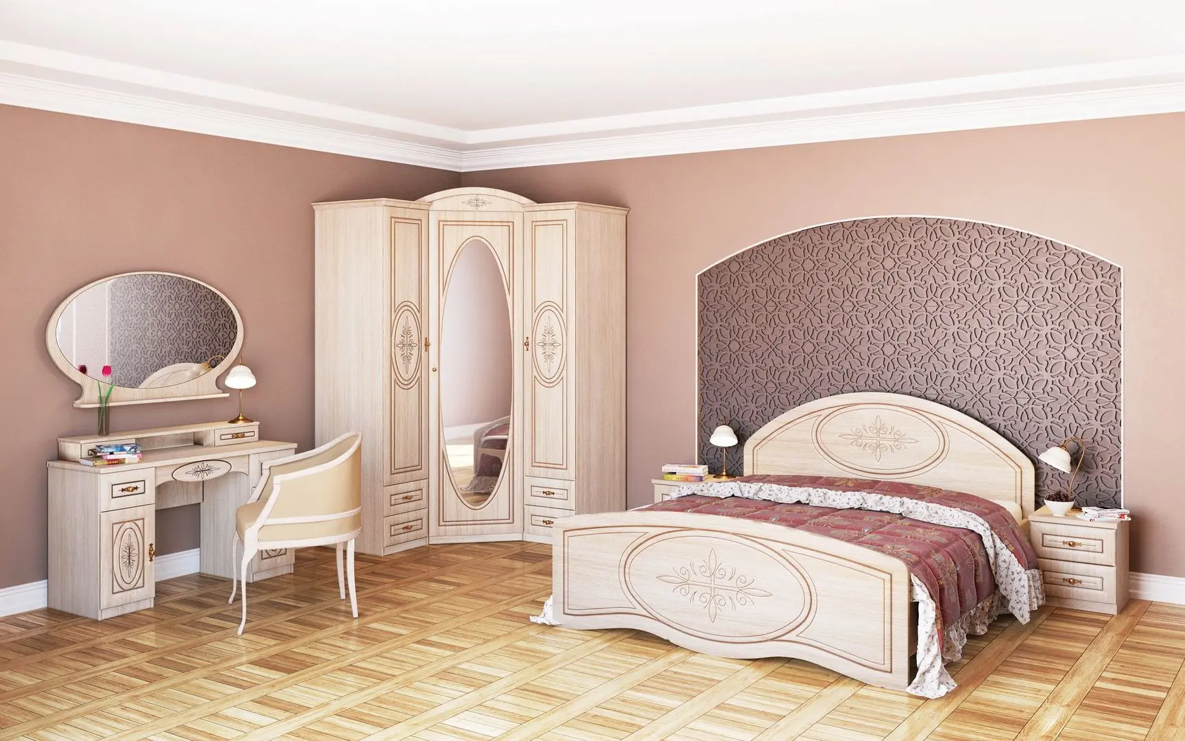 Кровать Неман Василиса К2-160МП Дуб Беленый/Патина Кофе с молоком (с подъем. мех.) - 2