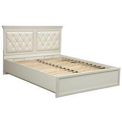 Кровать Олмеко Эльмира 40.13-02 Белый/Белая Кожа Патина (ламельное основание)