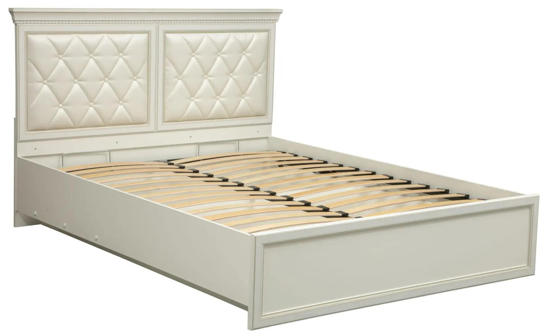 Кровать Олмеко Эльмира 40.13-02 Белый/Белая Кожа Патина (ламельное основание)