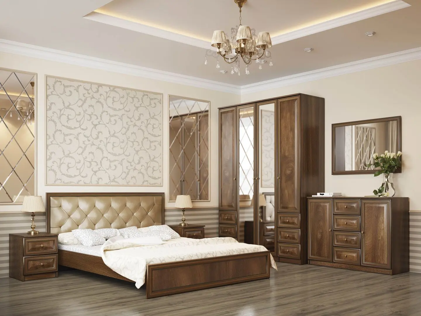 Кровать Олмеко Габриэлла 06.02-02 160x200 (Дуб Кальяри/Дуб Коньяк/Бежевый) - 4