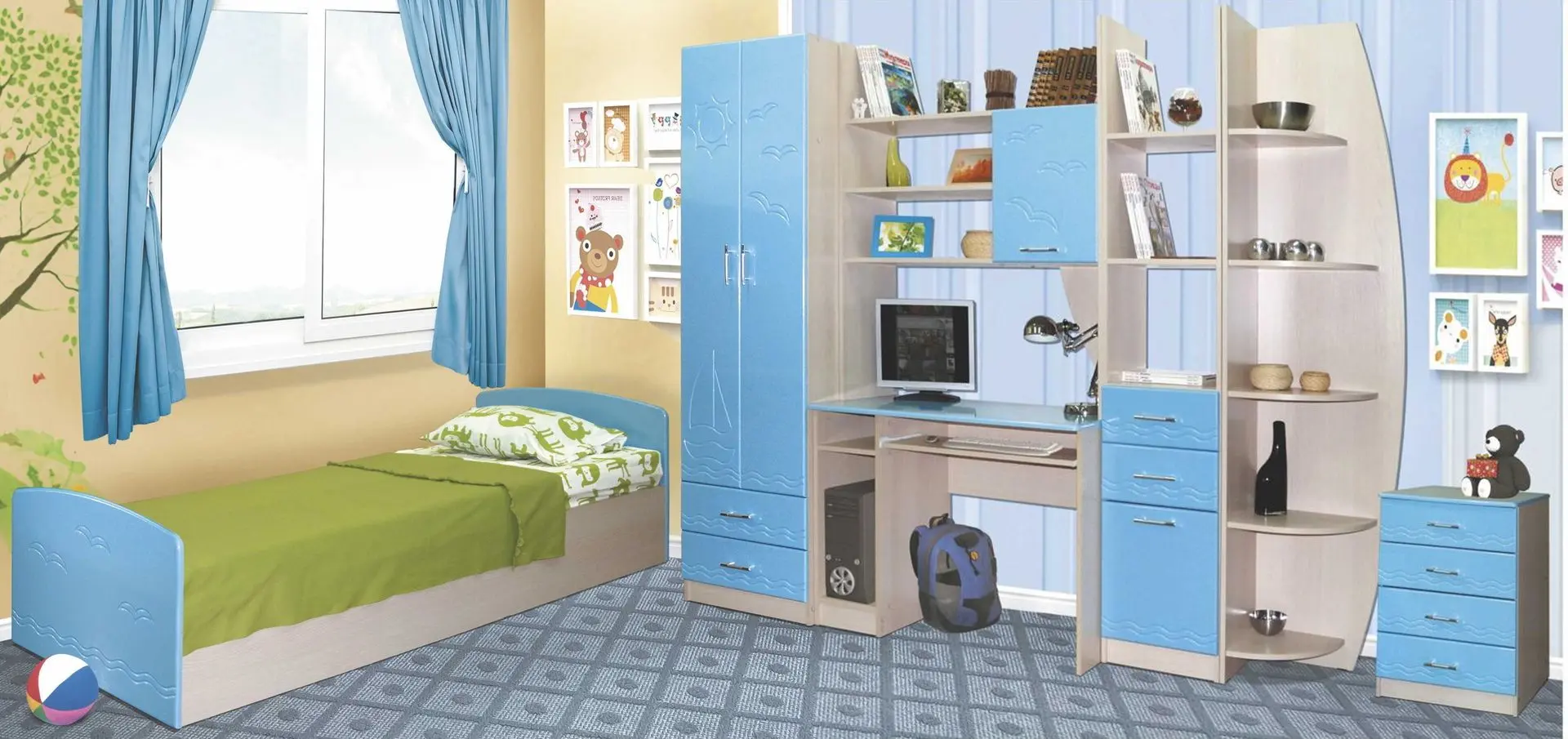 Pat Олмеко Lego-2 80x200 (Lindberg Oak/Light Blue Metallic) - 3