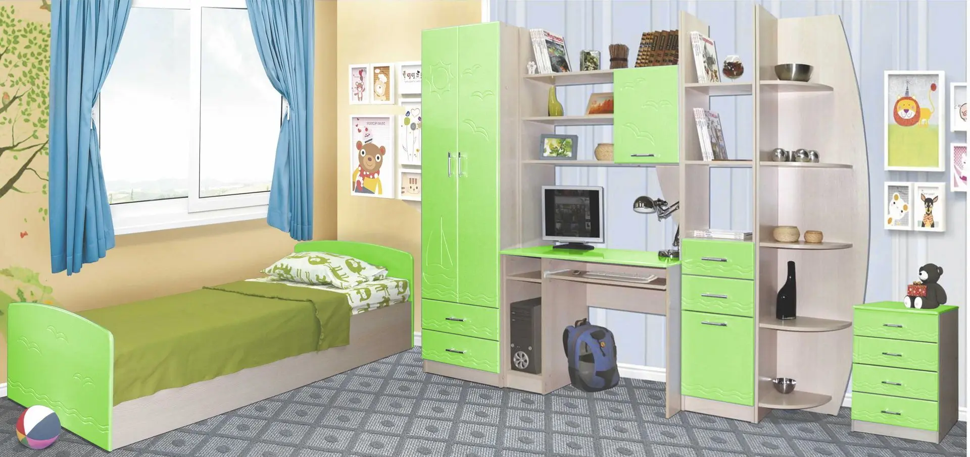 Кровать Олмеко Лего-2 80x200 (Дуб Линдберг/Эвкалипт Металлик) - 3