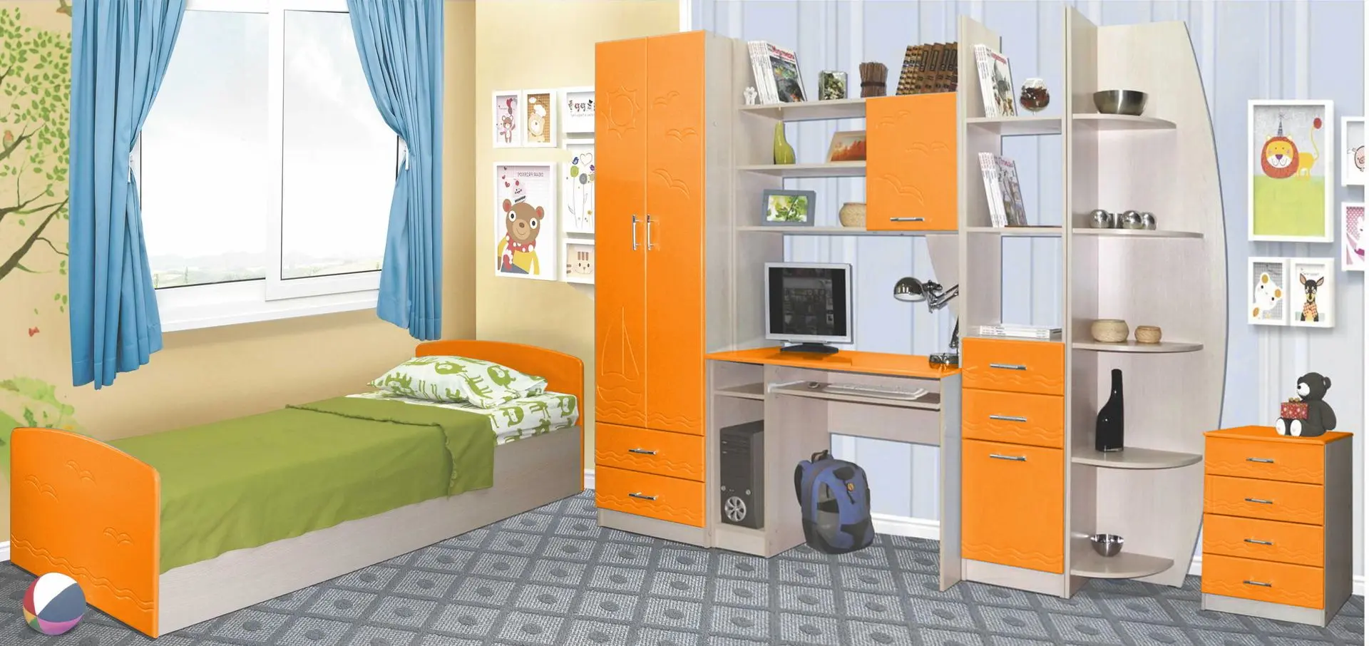 Pat Олмеко Lego-2 80x200 (Lindberg Oak/Orange Metallic) - 3