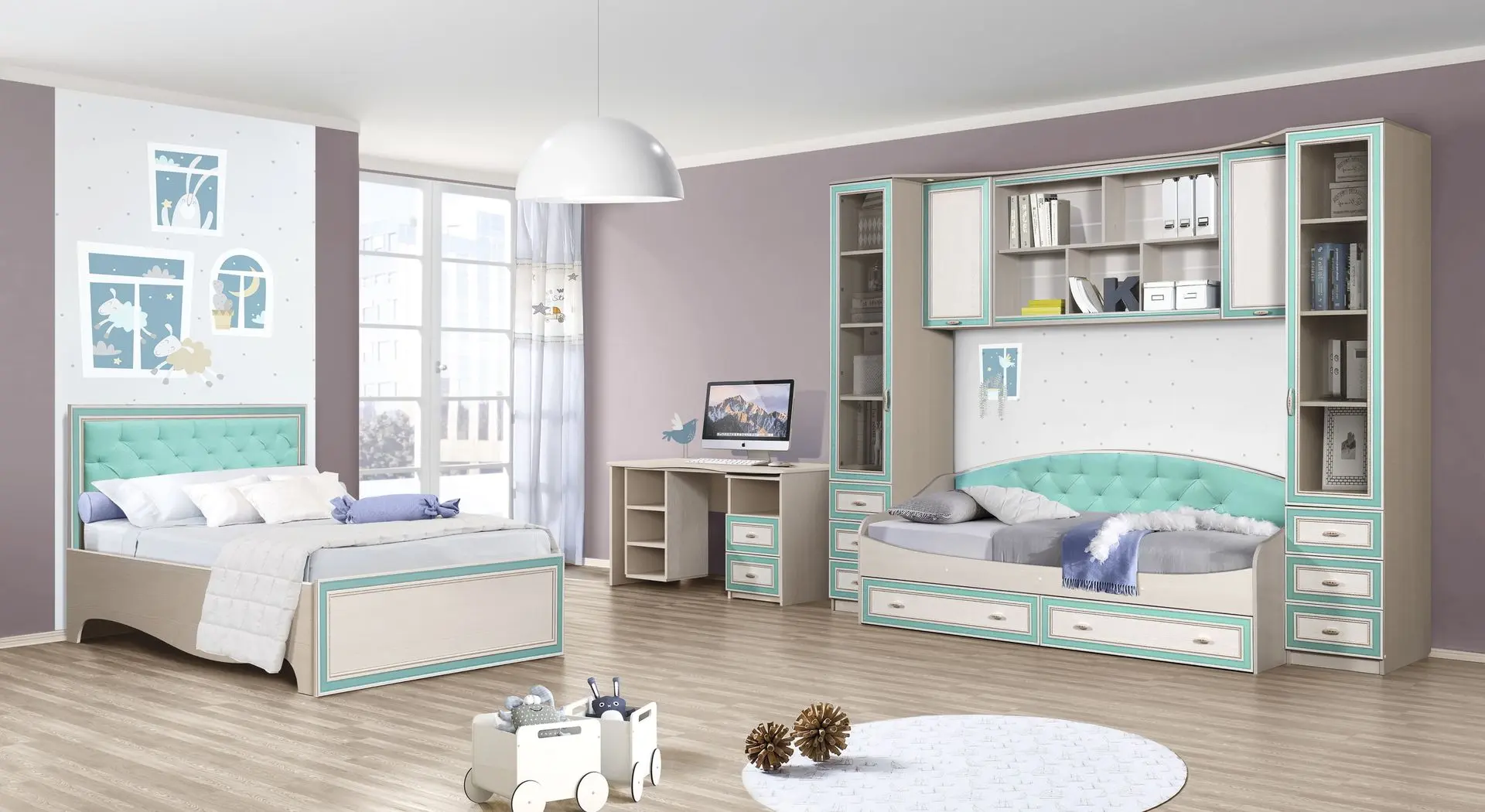 Pat Олмеко Patrisiya-4 baza de lamele 120x200 (Woodline Cream/Arusha Wenge/Mint) - 2