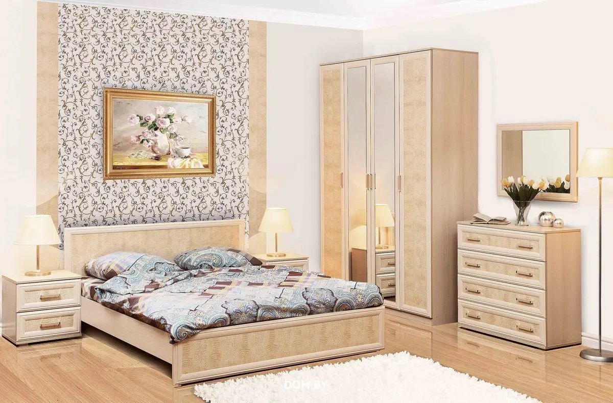 Кровать Олмеко Волжанка 06.02 160x200 (Дуб Линдберг/Кремовый) - 3