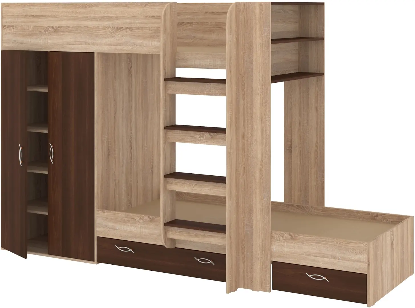 Двухъярусная кровать Пехотин Немо (Дуб Сонома/Орех)