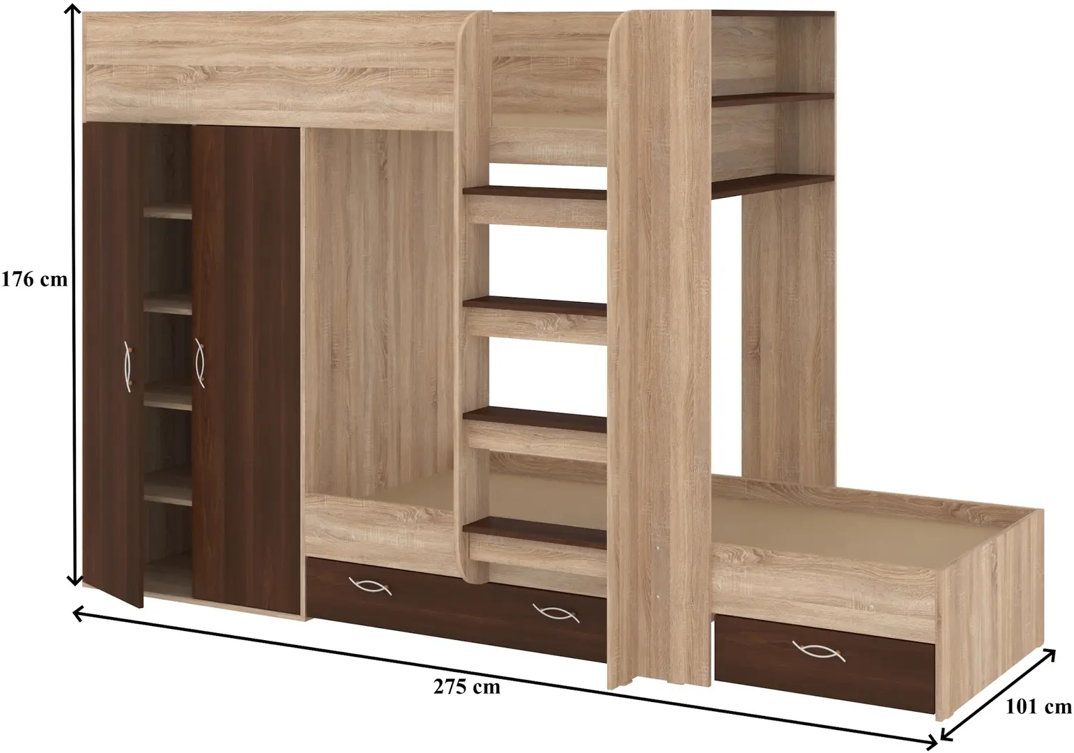 Двухъярусная кровать Пехотин Немо (Дуб Сонома/Орех)