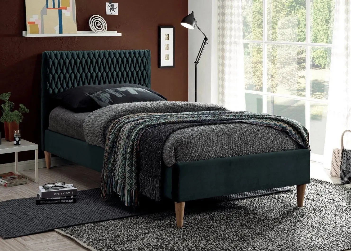 Pat Signal Azurro Velvet 90x200 (Green/Oak)