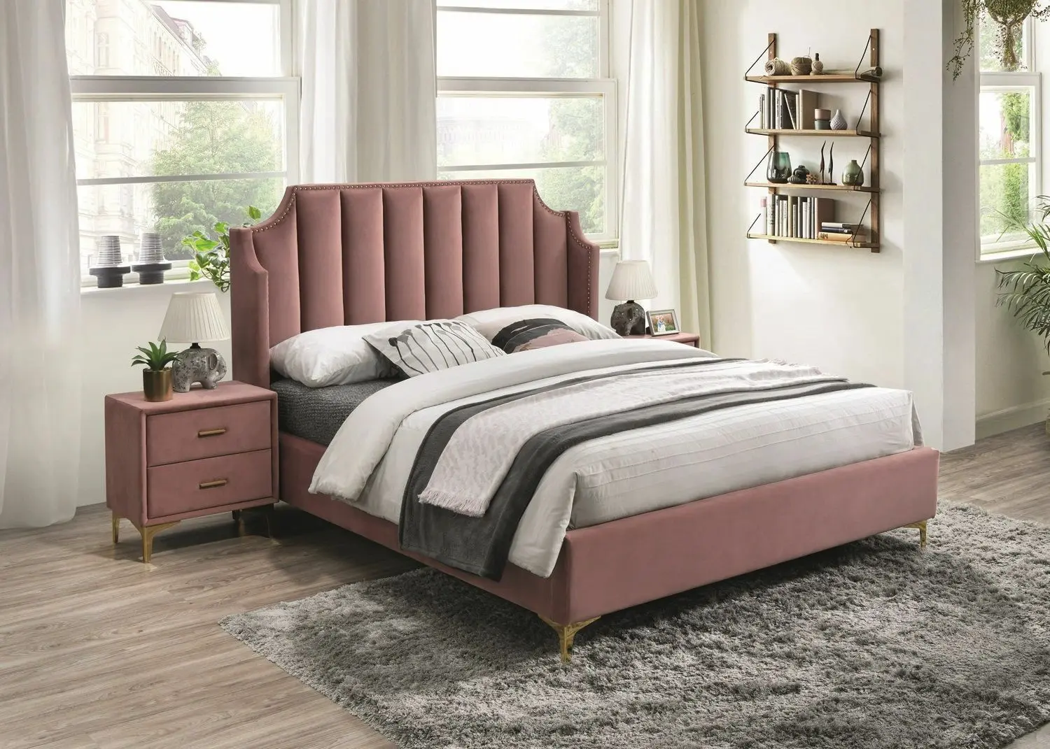 Кровать Signal Monako Velvet 160x200 (Antique Rose/Gold) - 2