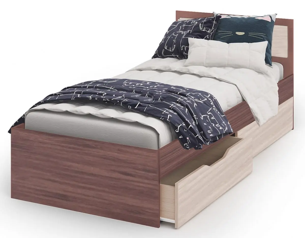 Кровать Стендмебель Гармония КР 608 90x200 Ясень Шимо Светлый/Ясень Шимо Темный (с ящиками)