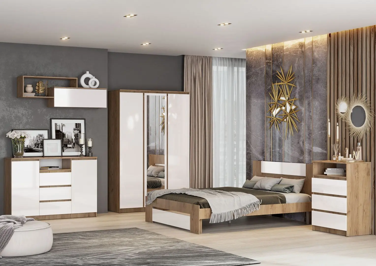 Pat Стендмебель Lamiya КМ 062 160x200 Craft Oak Gold/Diamond White (baza lamele) - 4