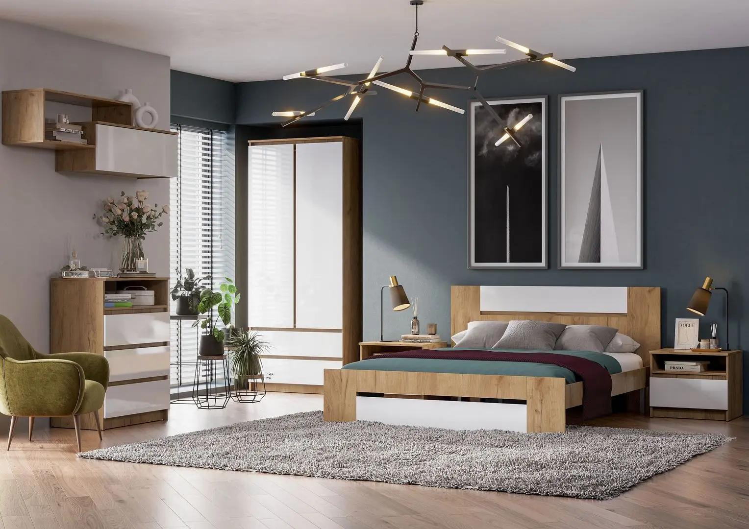 Pat Стендмебель Lamiya КМ 062 160x200 Craft Oak Gold/Diamond White (baza lamele) - 5