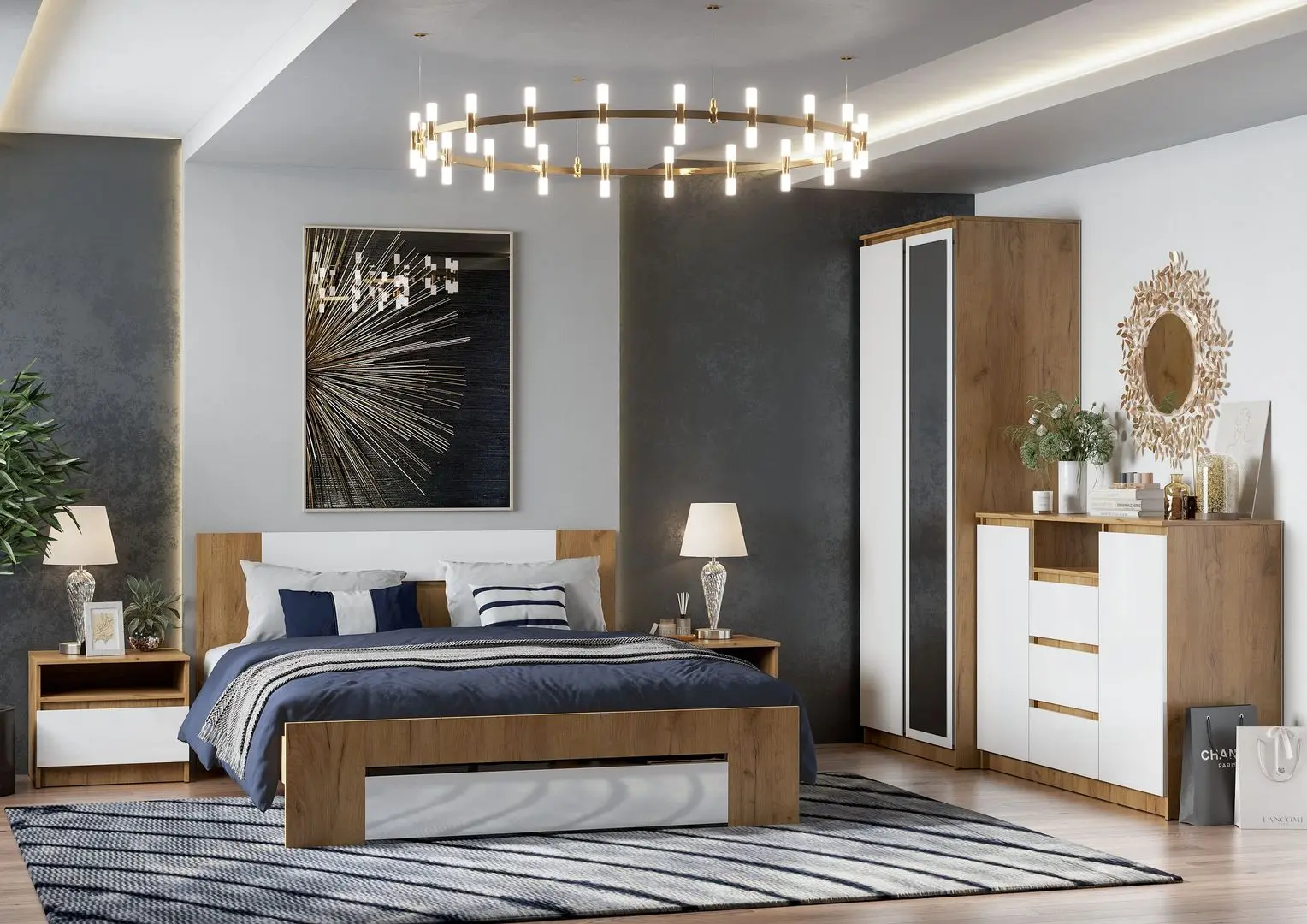 Pat Стендмебель Lamiya КМ 062 160x200 Craft Oak Gold/Diamond White (baza lamele) - 6