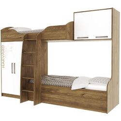 Pat supraetajat SV-Mebel Garvard 80x200 cu imprimare foto (Hickory Dark/White)